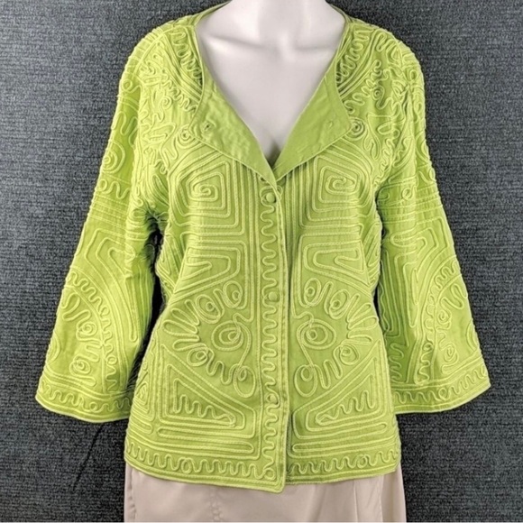 Joni B Lime Green Embroidered Trapeze Blazer - Picture 5 of 11